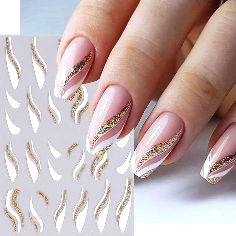 Nail Art Xmas Design - 1 шт., золотые блестящие наклейки для