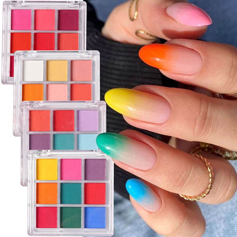 Nail Art Ombre Glitter - 9-цветный градиентный маникюрный дизайн ногтей, однотонная