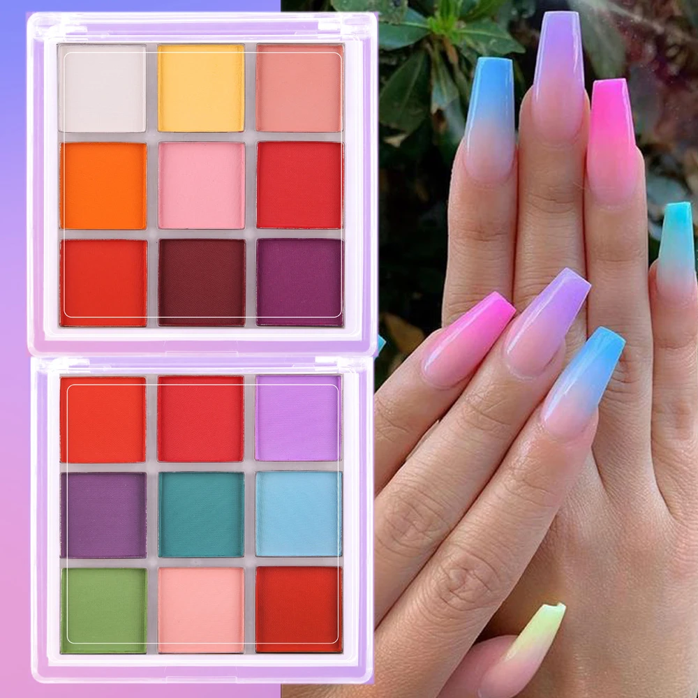 Nail Art Ombre Glitter - 9-цветная палитра пигментов для ногтей, набор