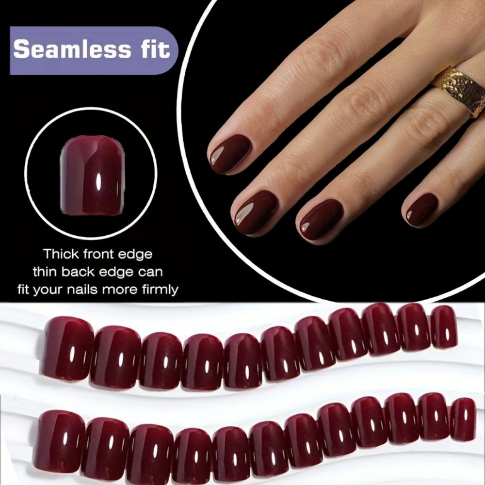 Nail Art Red Wine Cat Eye - Набор из 24 винно-красных накладных ногтей