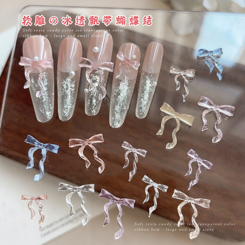 Nail Art Pink Soft - 30 шт., прозрачная розовая, синяя лента