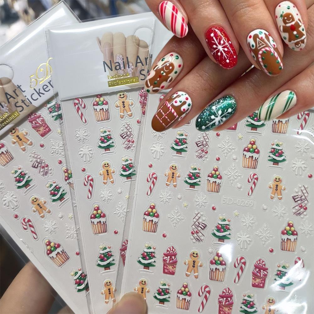 Nail Art Xmas Stickers - 1 шт., Рождественский 5D пряничный человечек,