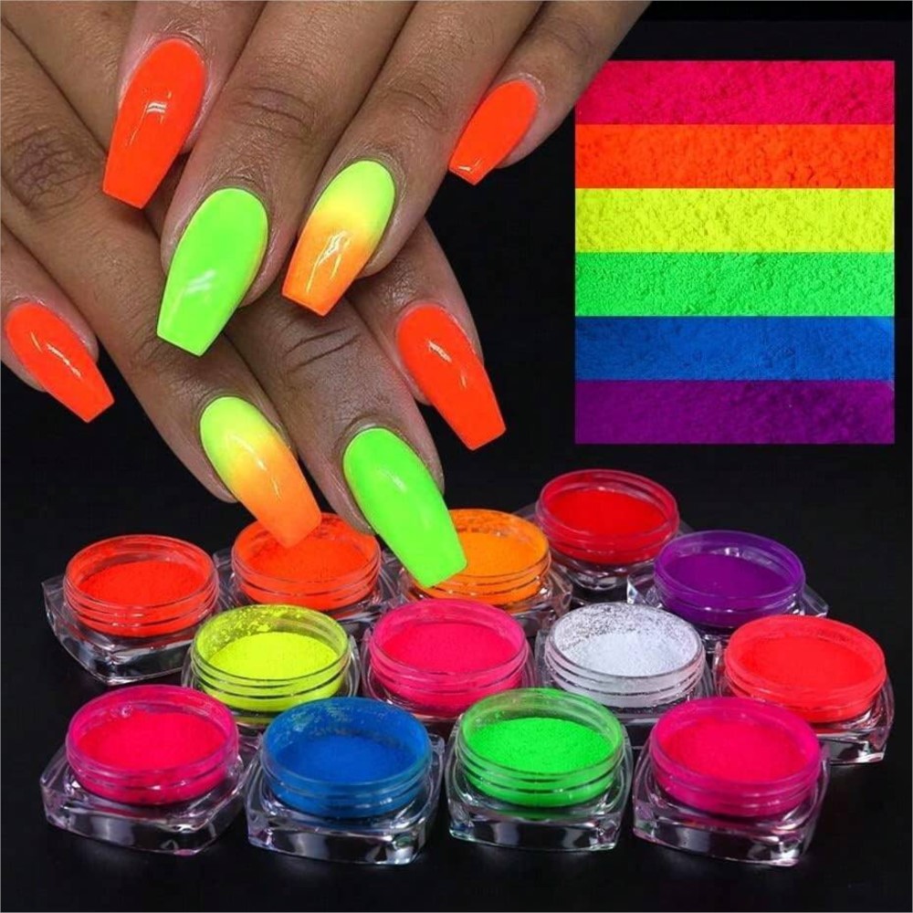 Nail Art Ombre Glitter - 1 Набор Цветной Неон фосфор пигмент
