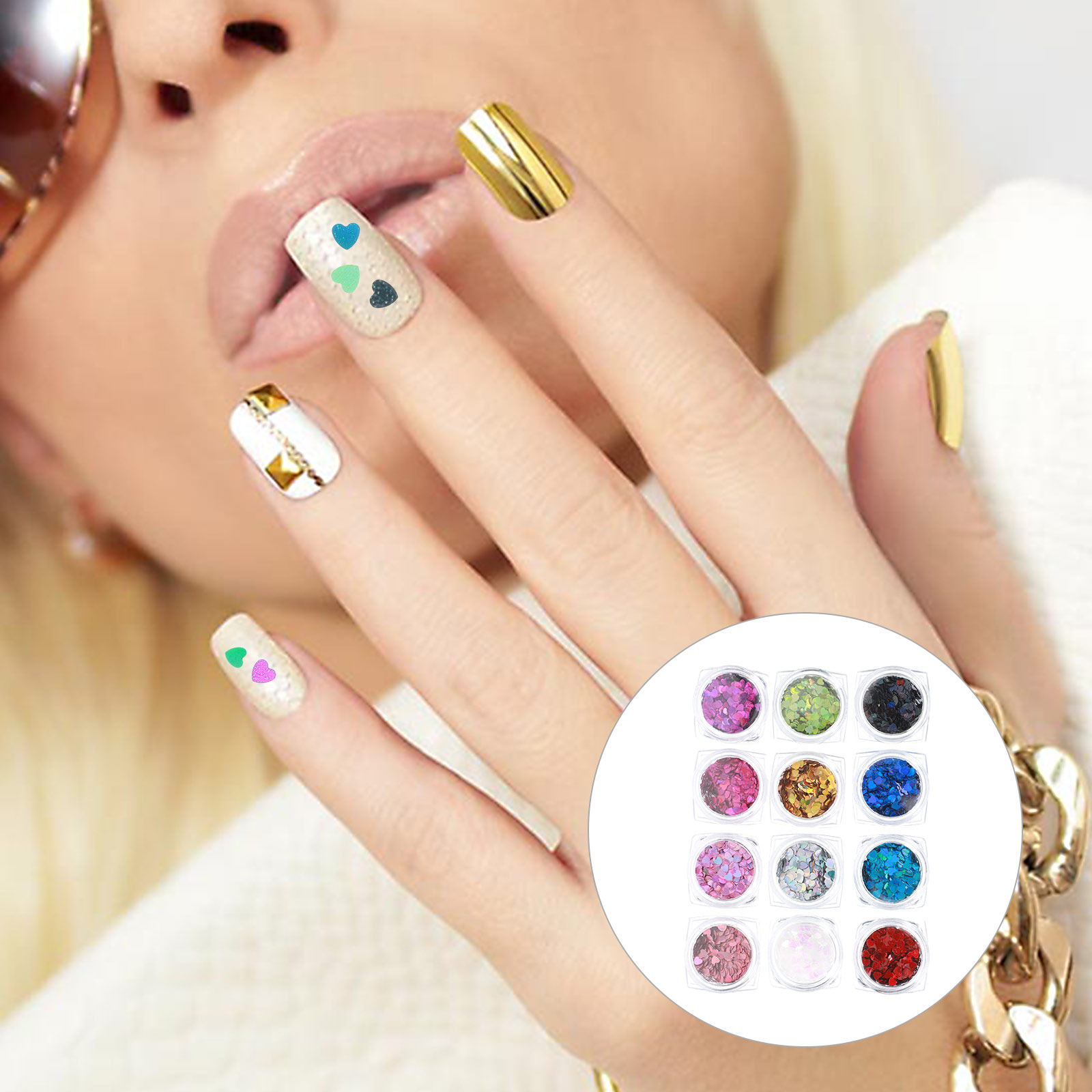 Nail Art Valentine - Набор блестящих пайеток для ногтей в