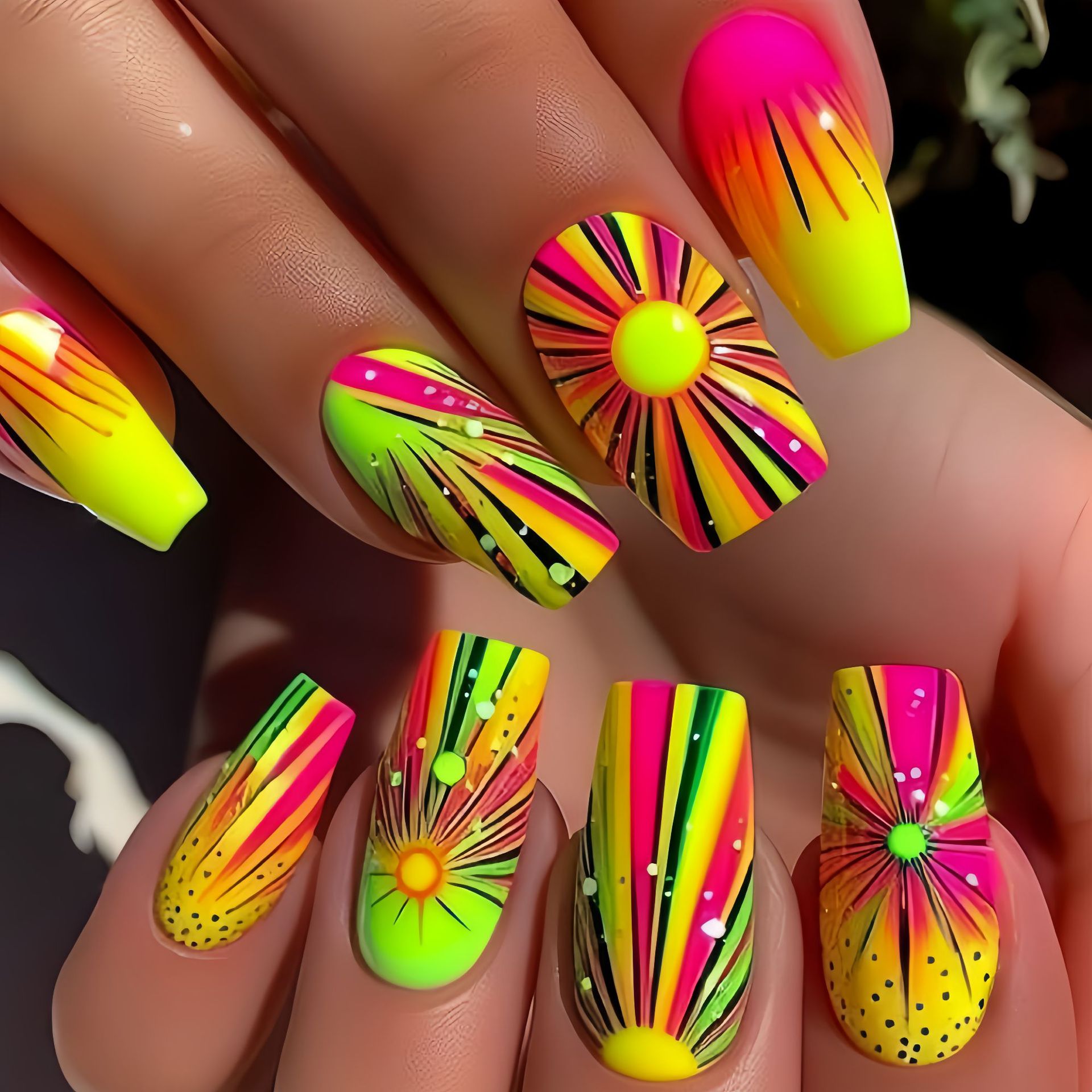 Nail Art Ombre Glitter - Красочные накладные ногти с эффектом омбре,