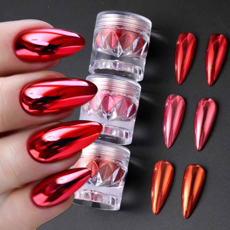 Хромированный красный розовый  – обзор и цена Nail Art Valentine