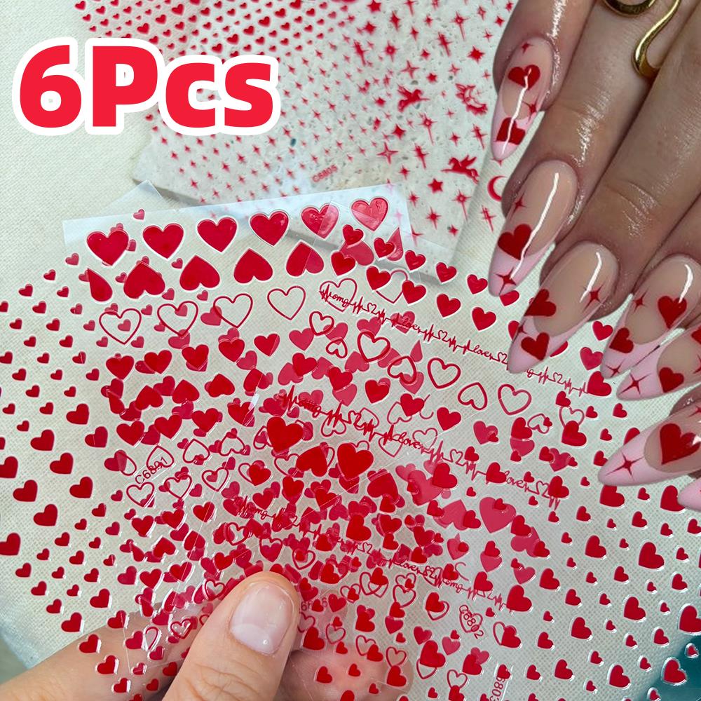 6 шт./компл., красные наклейки – обзор и цена Nail Art Valentine