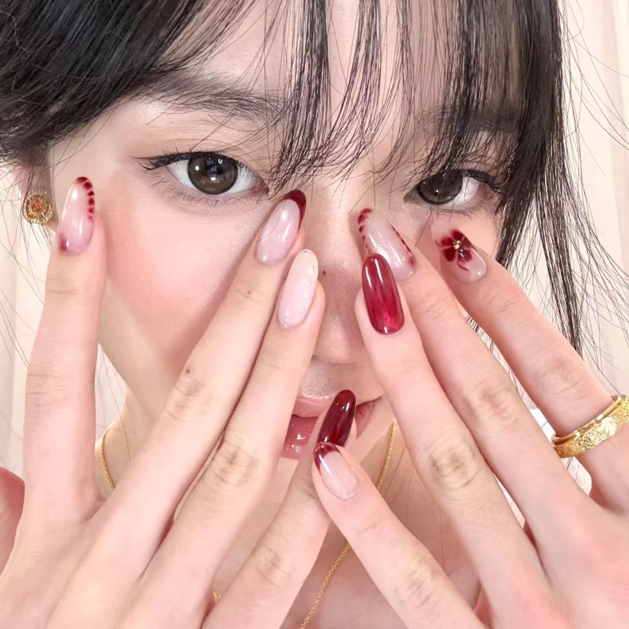 10 шт., овальные ногти ручной  – обзор и цена Nail Art Red Wine Cat Eye