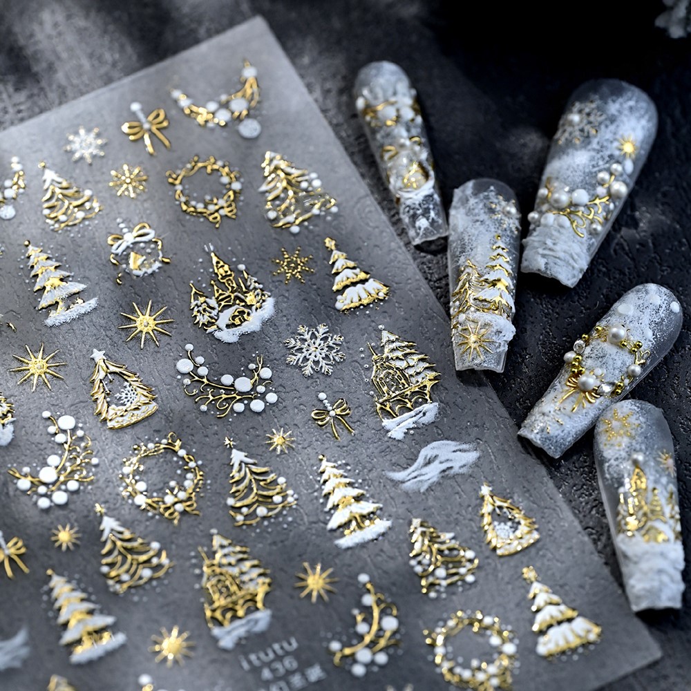 5D тисненный золотой замок/гир – обзор и цена Nail Art Xmas Stickers