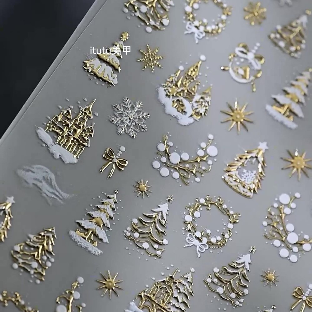 5D тисненный золотой замок/гир – обзор и цена Nail Art Xmas Stickers