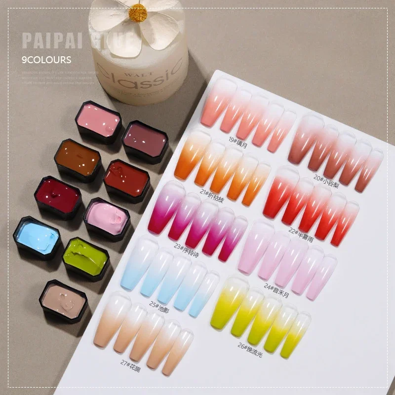 9 цветов/коробка Pat Ombre Гел – обзор и цена Nail Art Ombre Glitter