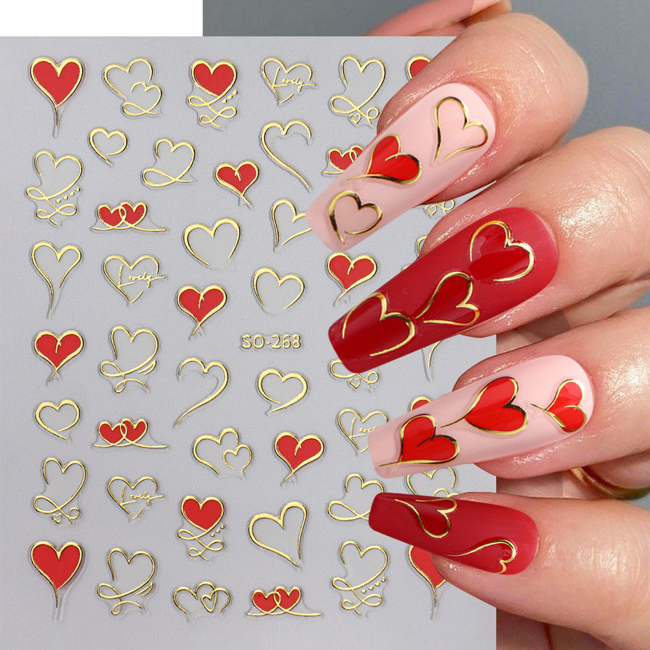 3 шт. Y2K Gold Wave Line Heart – обзор и цена Nail Art Valentine