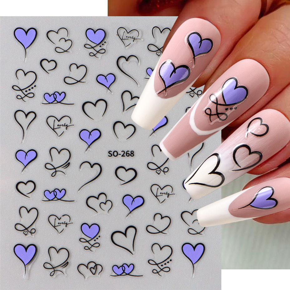 3 шт. Y2K Gold Wave Line Heart – обзор и цена Nail Art Valentine
